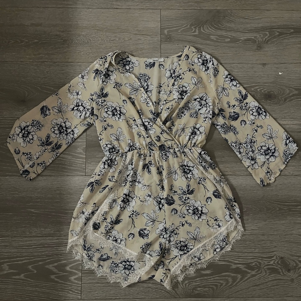 Papaya Beige and Navy Floral Top